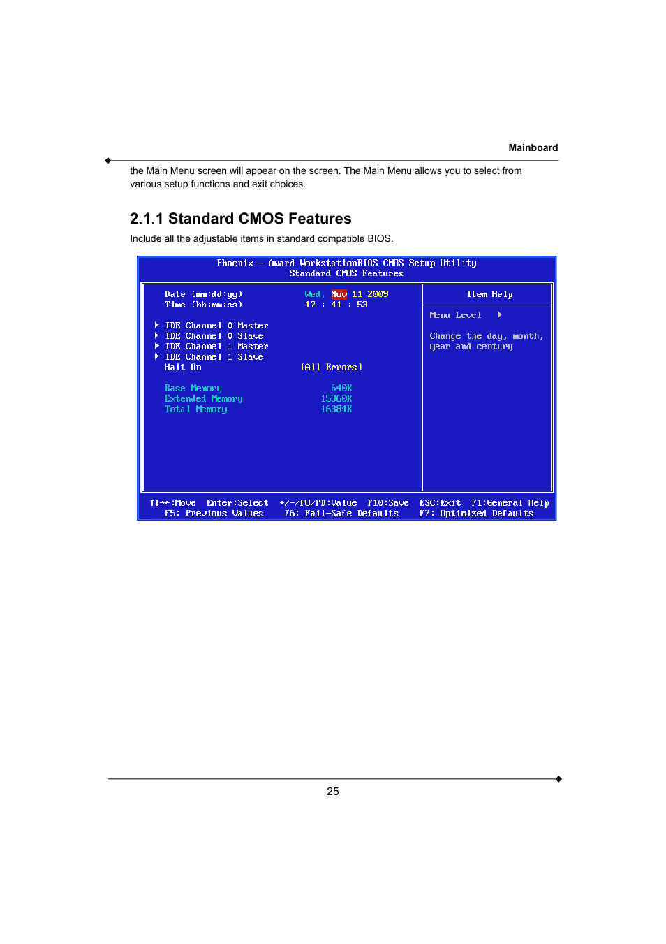 1 standard cmos features | AMD K3780E User Manual | Page 29 / 43