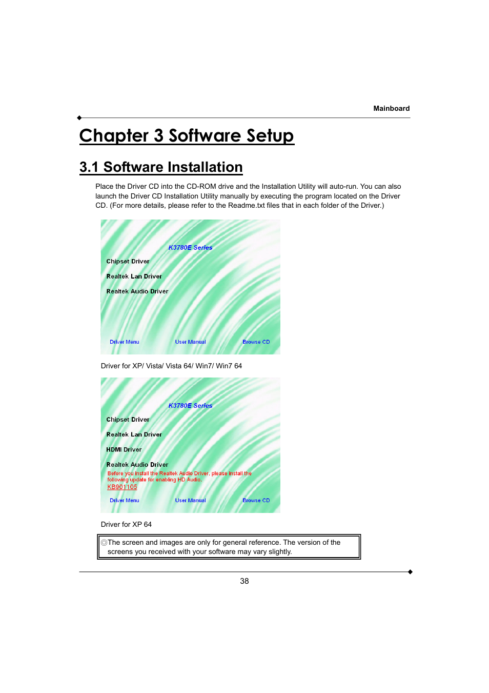 Chapter 3 software setup, 1 software installation | AMD K3780E User Manual | Page 42 / 43