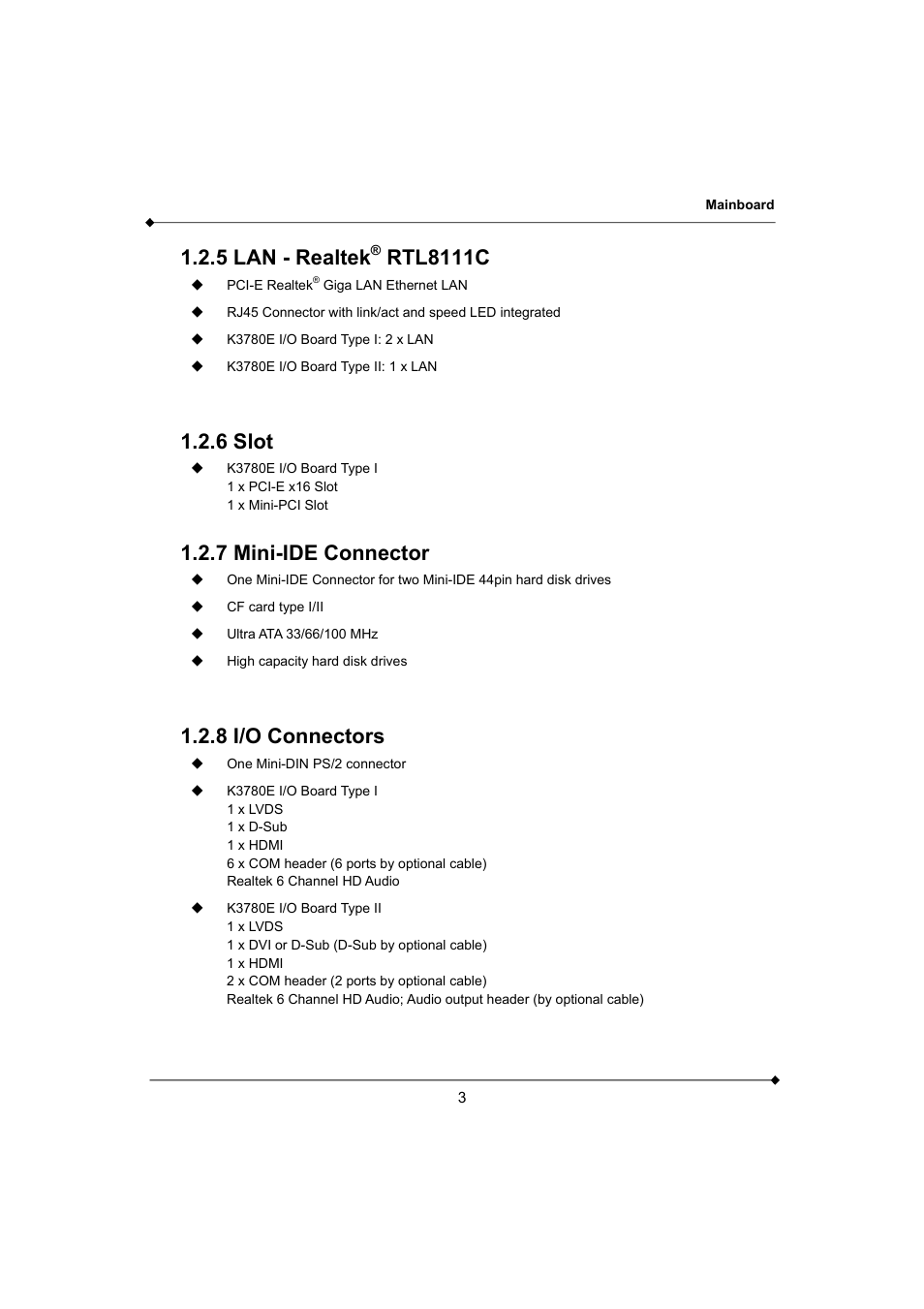 5 lan - realtek, Rtl8111c, 6 slot | 7 mini-ide connector, 8 i/o connectors | AMD K3780E User Manual | Page 7 / 43