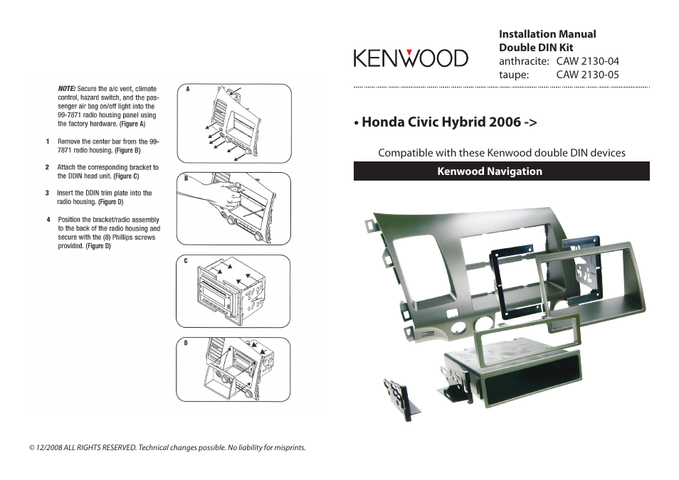 Kenwood CAW2130-05 User Manual | 2 pages