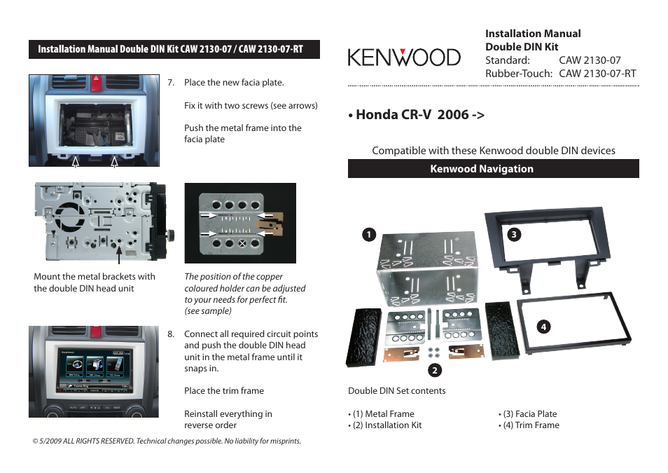 Kenwood CAW2130-07-RT User Manual | 2 pages