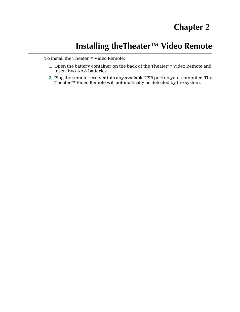 Chapter 2 — installing thetheater™ video remote, Installing thetheater™ video remote, Chapter 2 installing thetheater™ video remote | AMD ATI Theater User Manual | Page 9 / 16