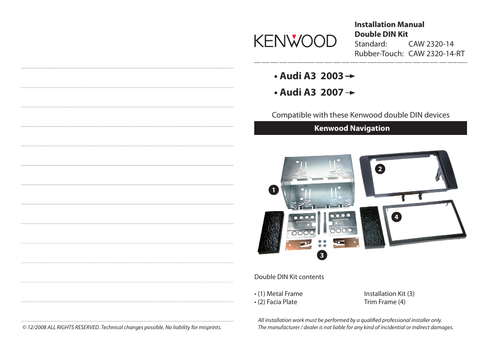 Kenwood CAW2320-14 User Manual | 2 pages