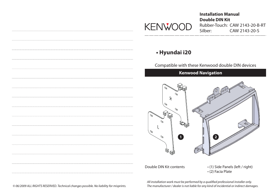 Kenwood CAW2143-20-B-RT User Manual | 2 pages