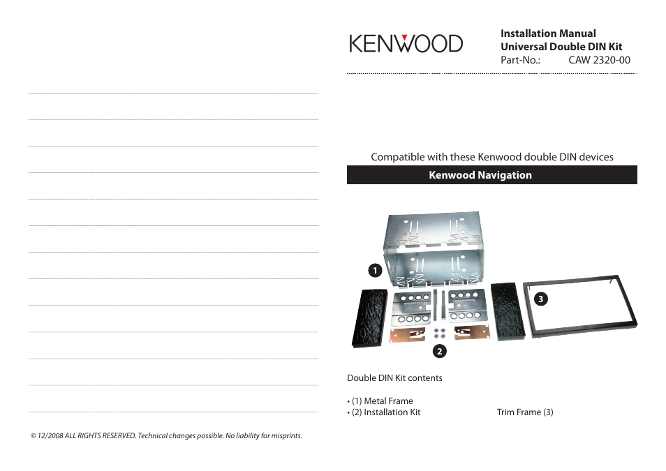 Kenwood CAW2320-00 User Manual | 2 pages