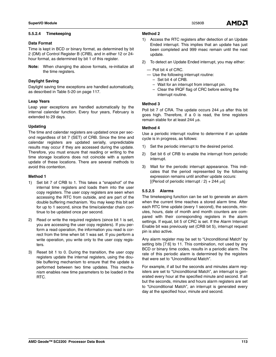 4 timekeeping, 5 alarms | AMD Geode SC2200 User Manual | Page 107 / 429