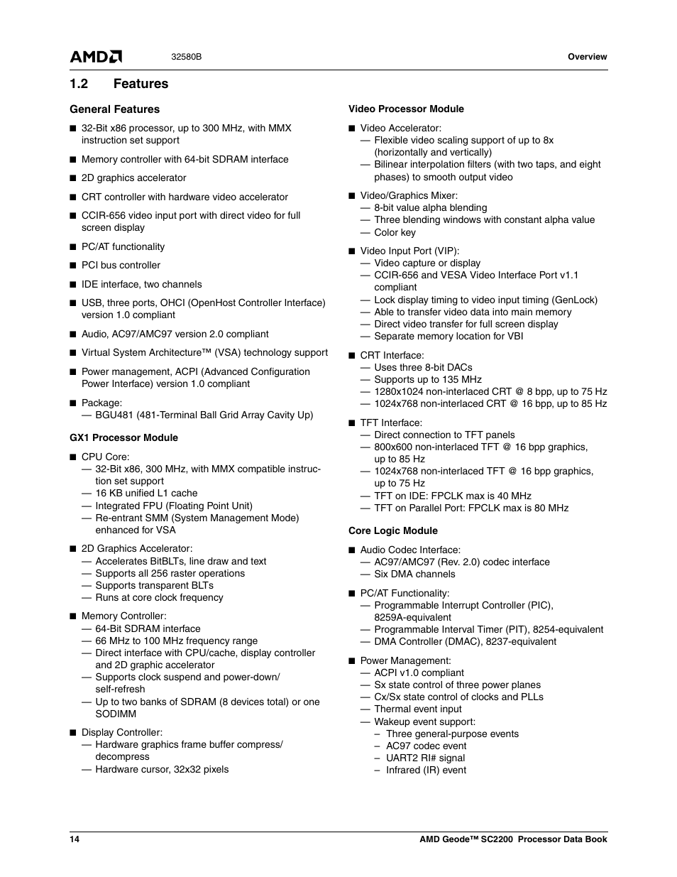 2 features | AMD Geode SC2200 User Manual | Page 14 / 429