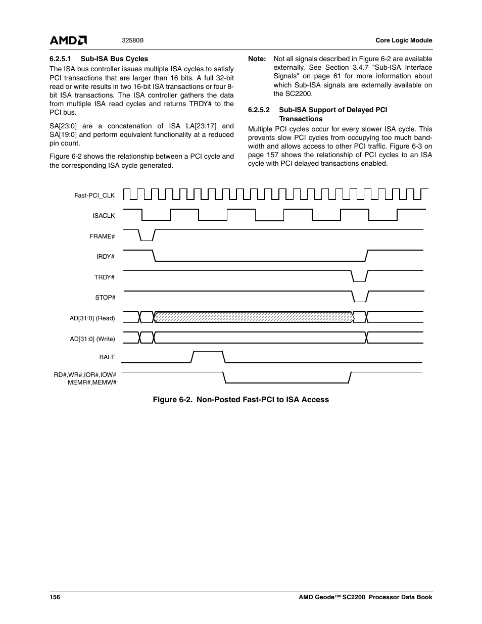 1 sub-isa bus cycles, 2 sub-isa support of delayed pci transactions, Figure 6-2 | Non-posted fast-pci to isa access | AMD Geode SC2200 User Manual | Page 148 / 429