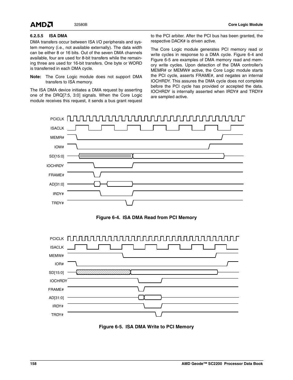 5 isa dma, Figure 6-4, Isa dma read from pci memory | Figure 6-5, Isa dma write to pci memory | AMD Geode SC2200 User Manual | Page 150 / 429