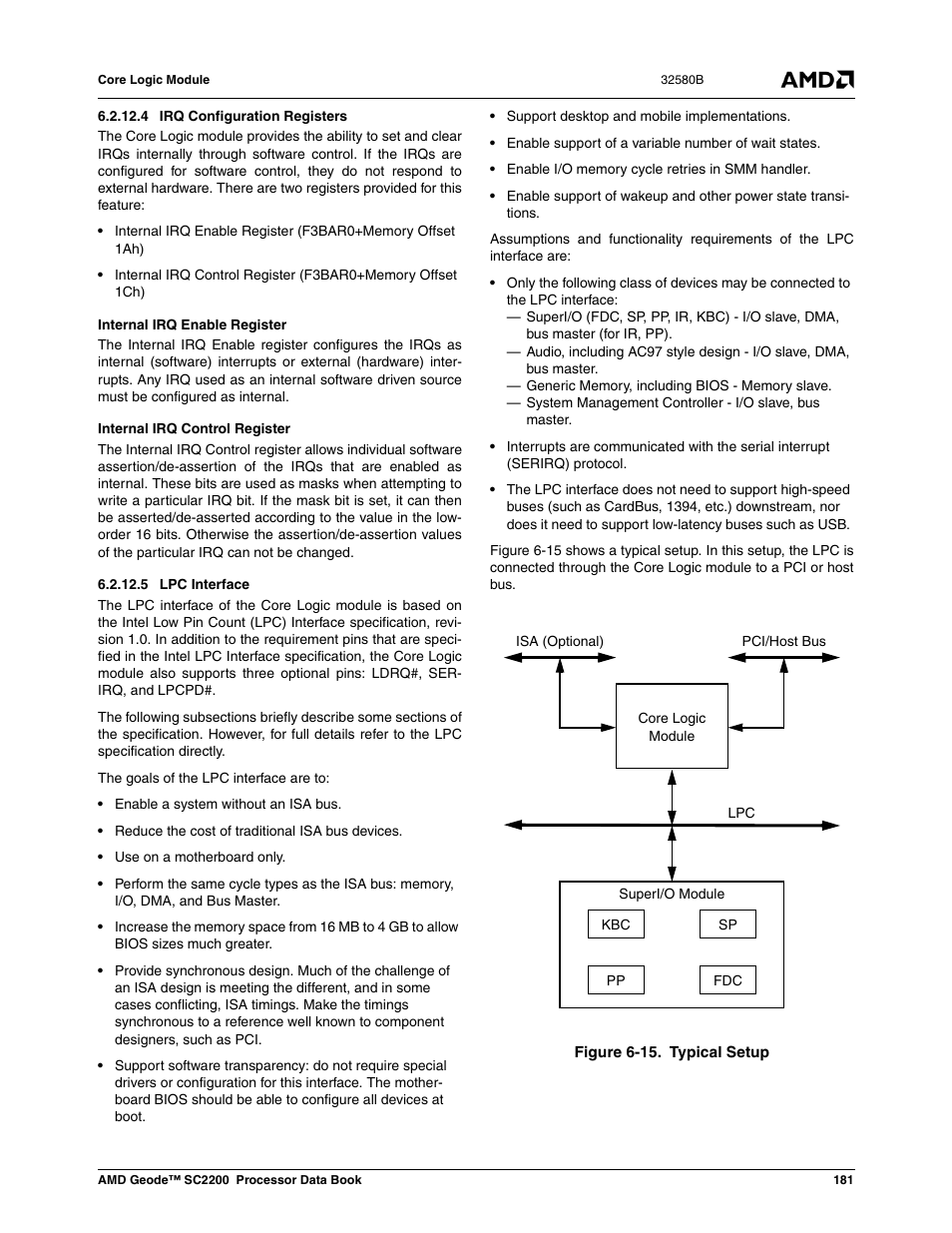 4 irq configuration registers, 5 lpc interface, Figure 6-15 | Typical setup | AMD Geode SC2200 User Manual | Page 173 / 429