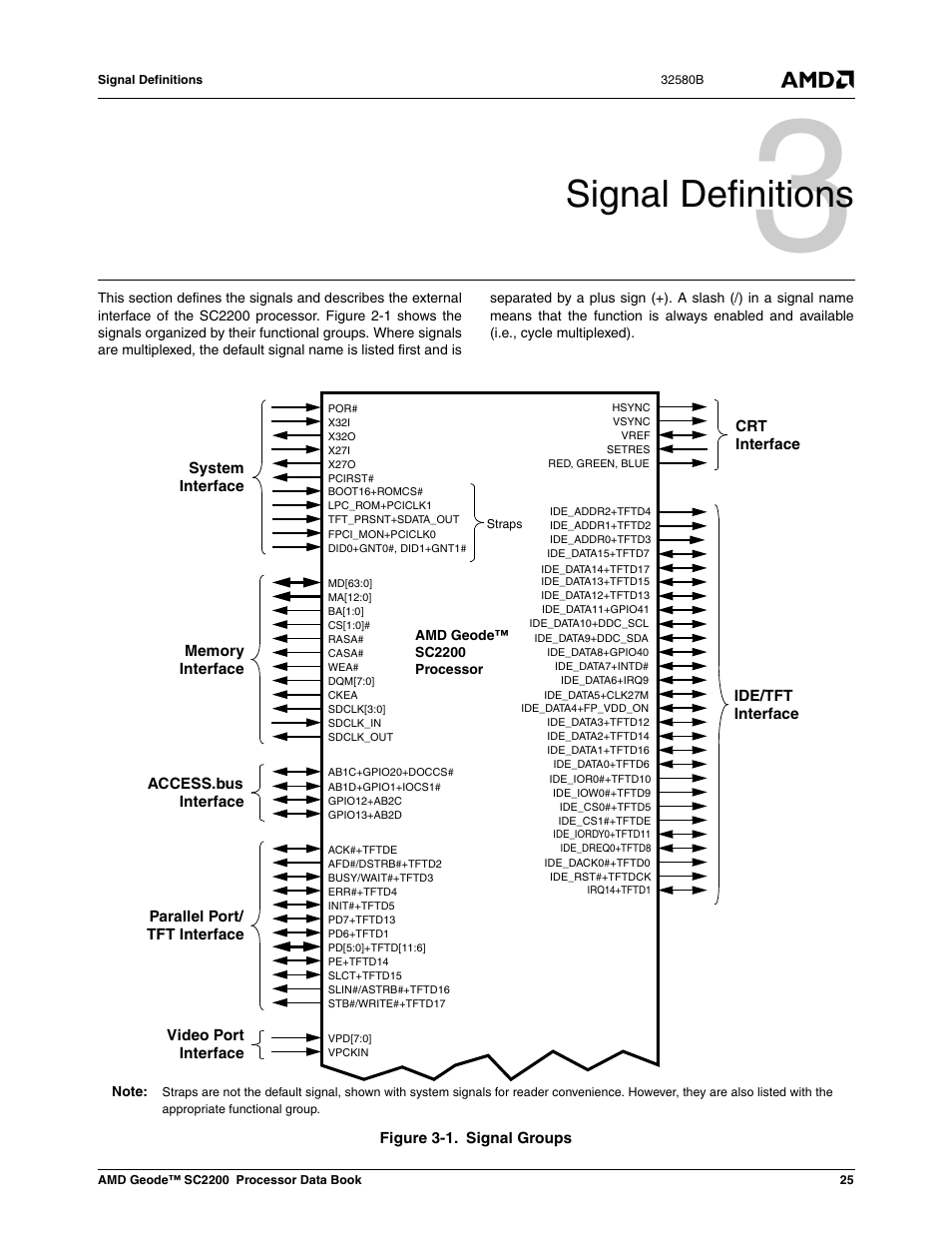 Signal definitions, Figure 3-1, Signal groups | 0 signal definitions | AMD Geode SC2200 User Manual | Page 25 / 429