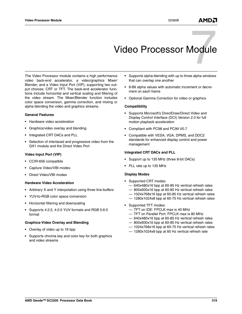 Video processor module, 0 video processor module | AMD Geode SC2200 User Manual | Page 307 / 429