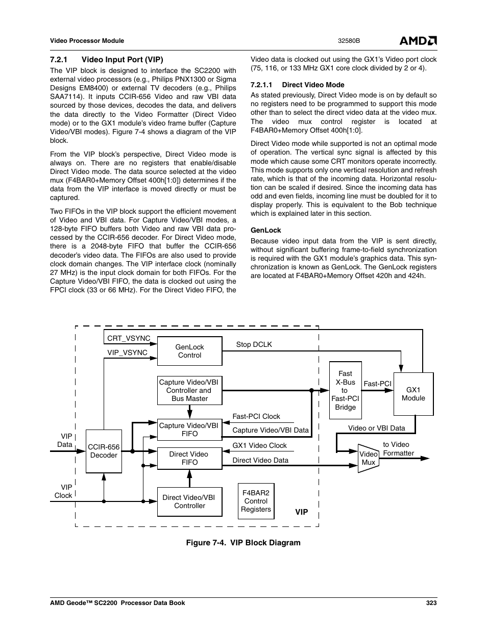 1 video input port (vip), 1 direct video mode, Figure 7-4 | Vip block diagram | AMD Geode SC2200 User Manual | Page 311 / 429