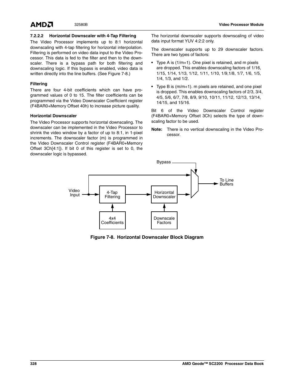 2 horizontal downscaler with 4-tap filtering, Figure 7-8, Horizontal downscaler block diagram | AMD Geode SC2200 User Manual | Page 316 / 429