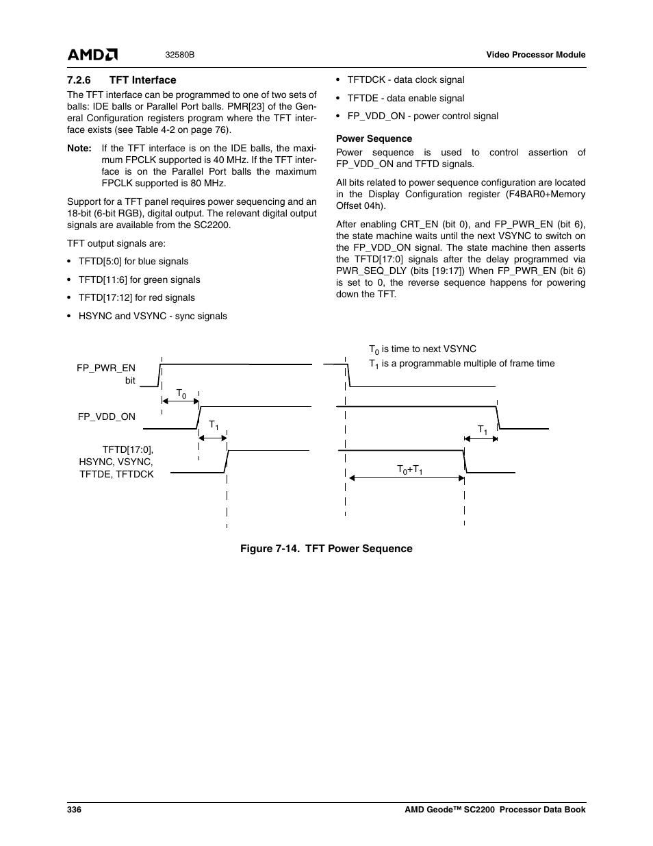 6 tft interface, Figure 7-14, Tft power sequence | AMD Geode SC2200 User Manual | Page 324 / 429