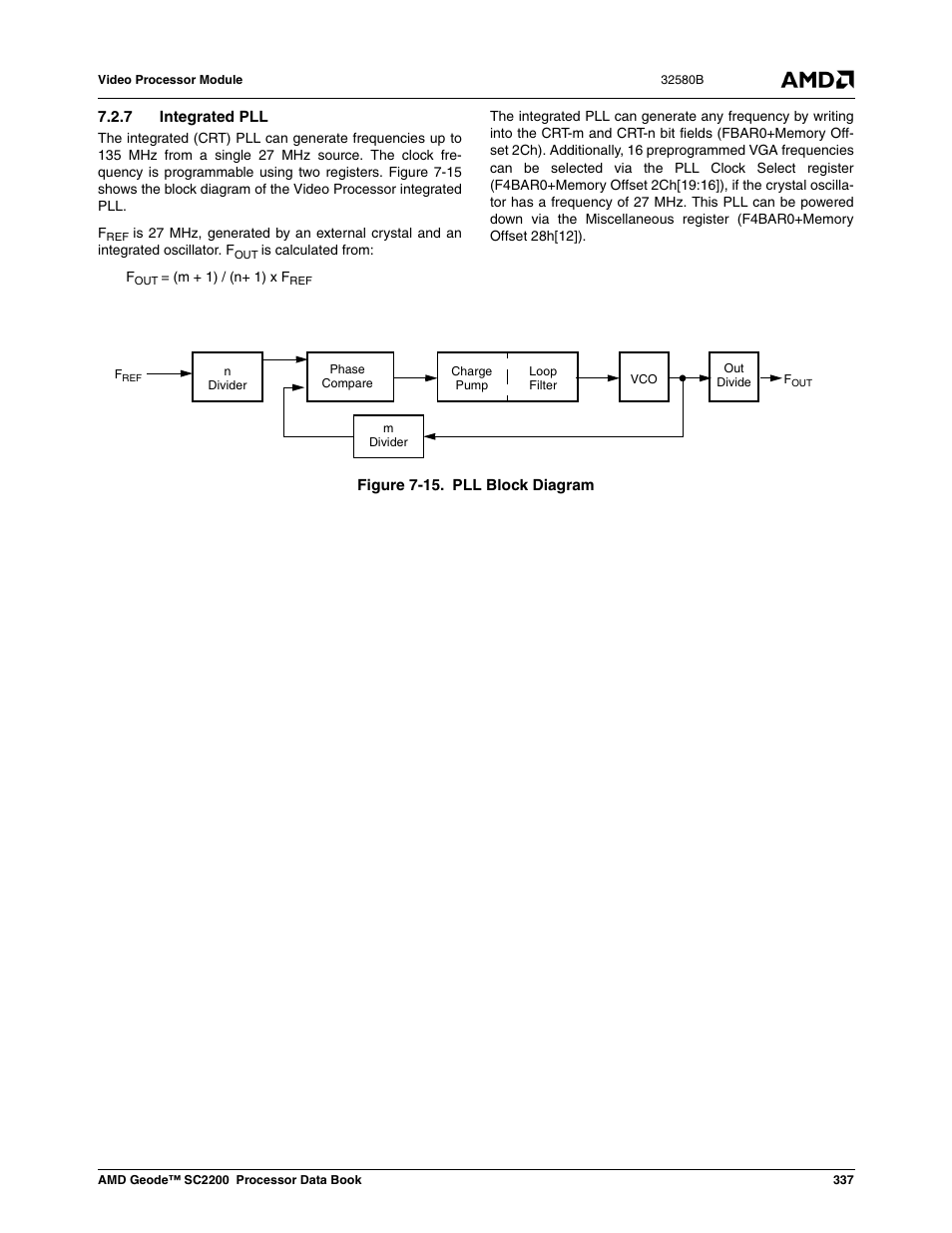 7 integrated pll, Figure 7-15, Pll block diagram | AMD Geode SC2200 User Manual | Page 325 / 429