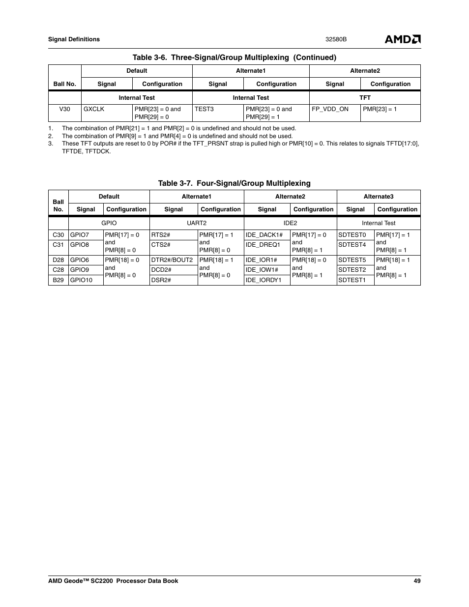 Table 3-7, Four-signal/group multiplexing | AMD Geode SC2200 User Manual | Page 47 / 429