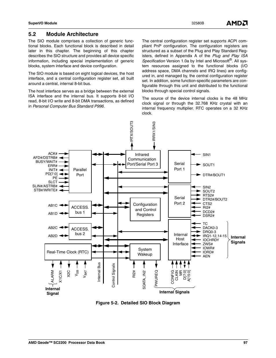 2 module architecture, Figure 5-2, Detailed sio block diagram | AMD Geode SC2200 User Manual | Page 91 / 429