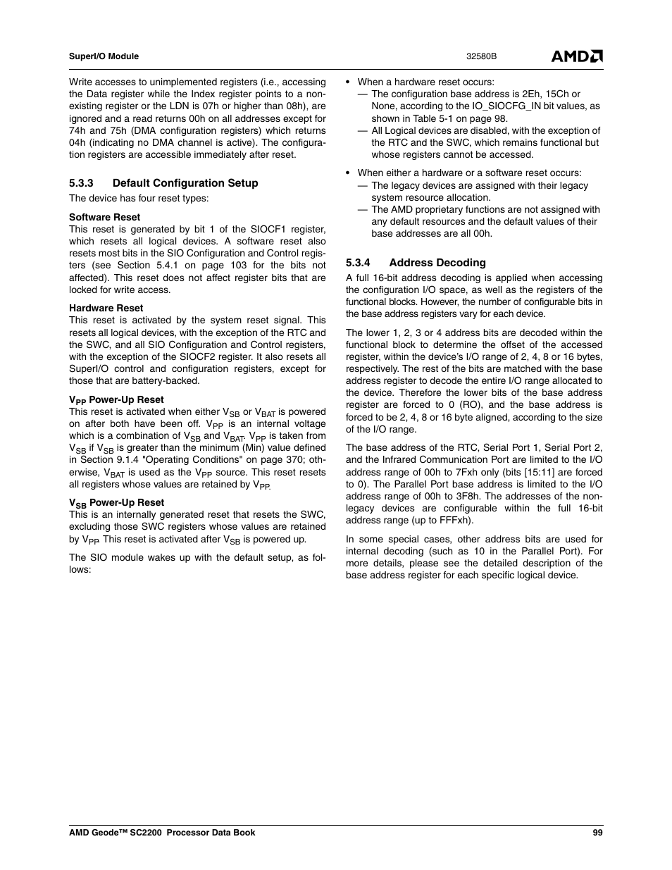 3 default configuration setup, 4 address decoding | AMD Geode SC2200 User Manual | Page 93 / 429