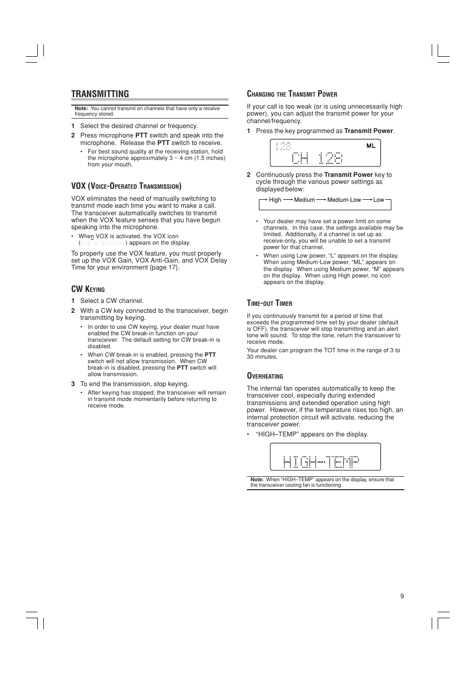 Transmitting, Vox (v, Cw k | Kenwood TK-90 User Manual | Page 13 / 26