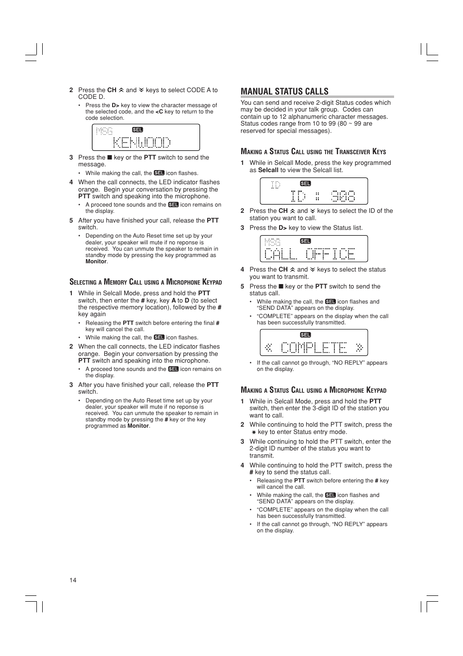Manual status calls | Kenwood TK-90 User Manual | Page 18 / 26