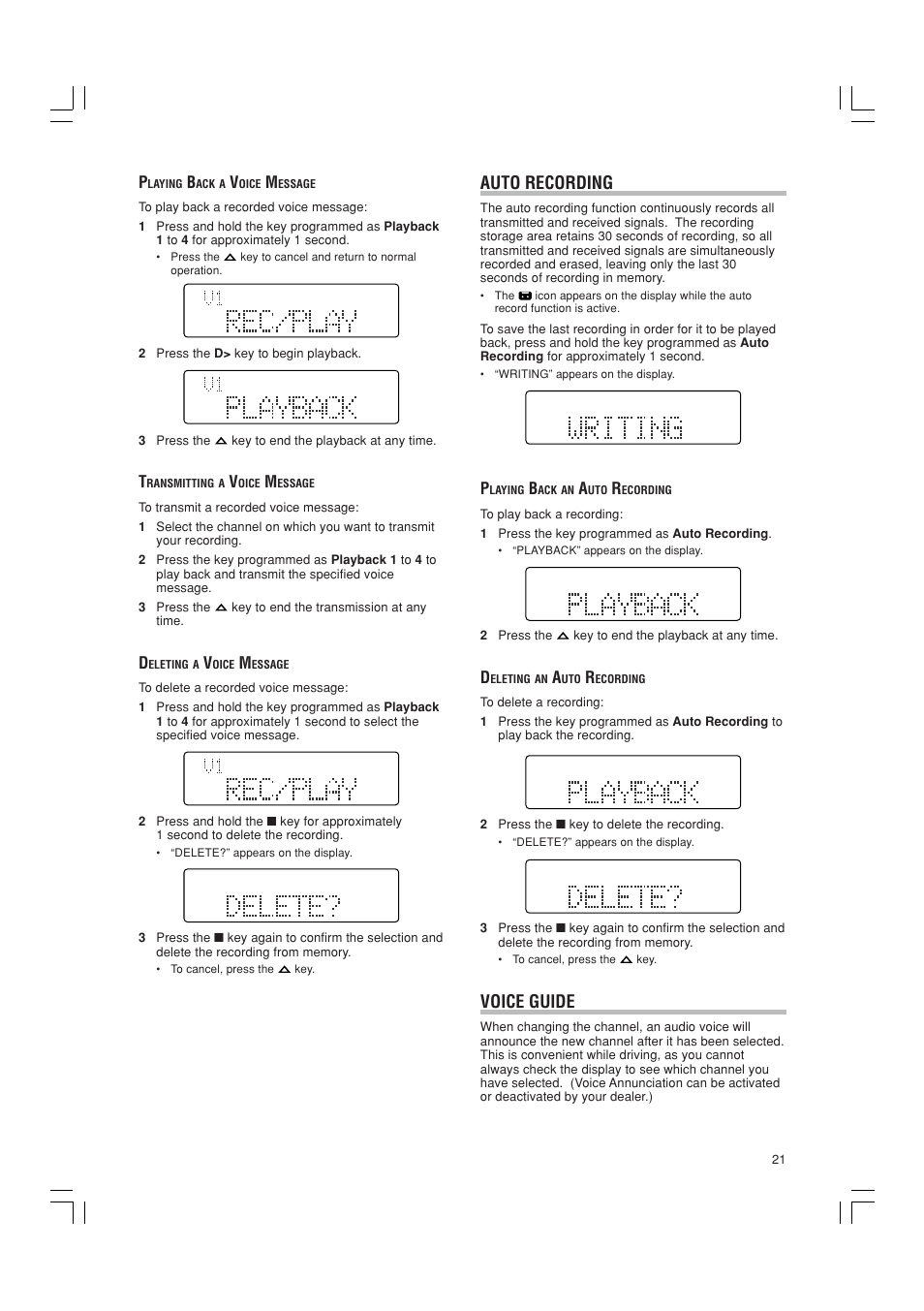 Auto recording, Voice guide | Kenwood TK-90 User Manual | Page 25 / 26