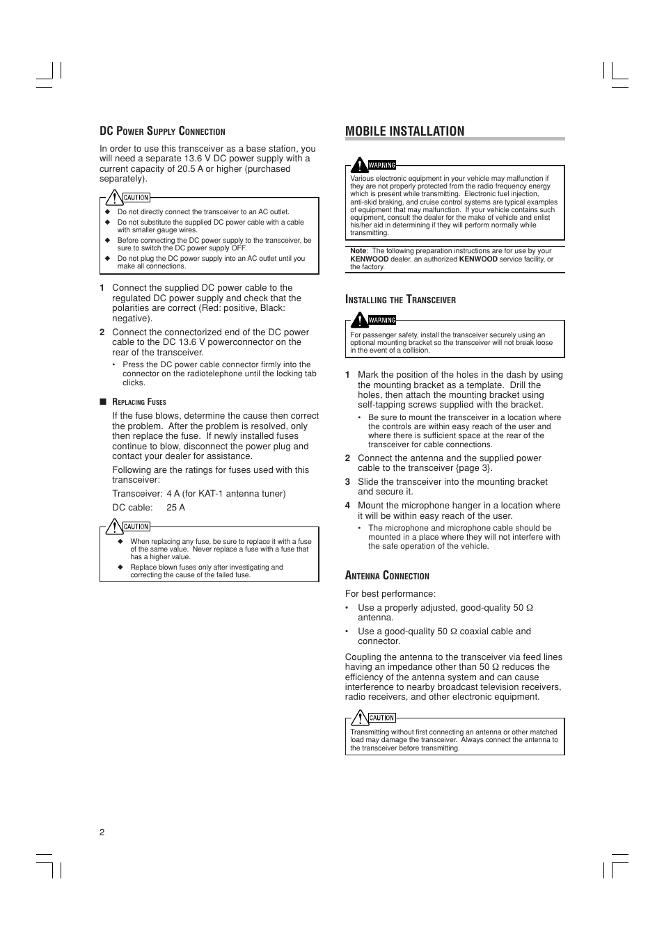 Mobile installation, Dc p | Kenwood TK-90 User Manual | Page 6 / 26