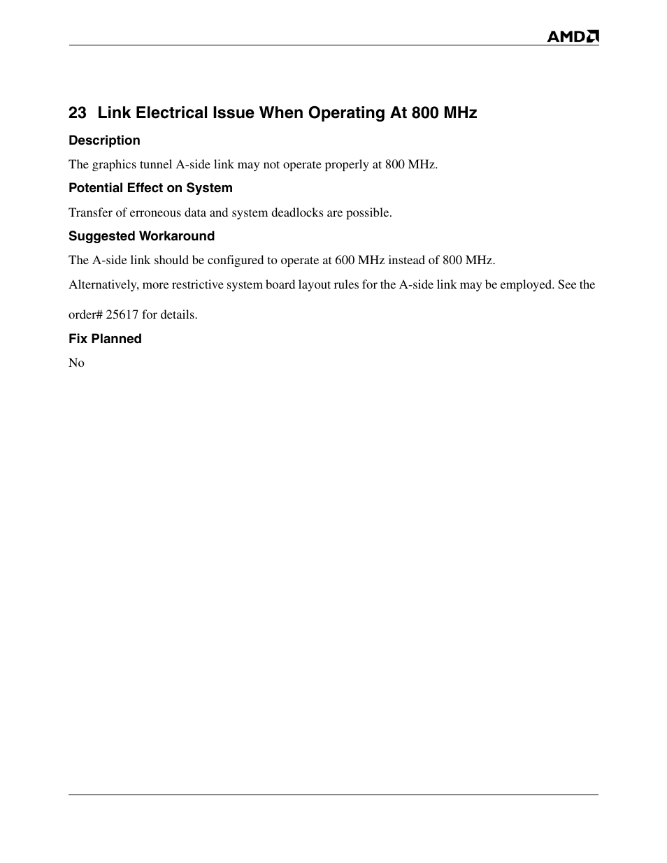 23 link electrical issue when operating at 800 mhz | AMD HYPERTRANSPORT 8151 User Manual | Page 9 / 16