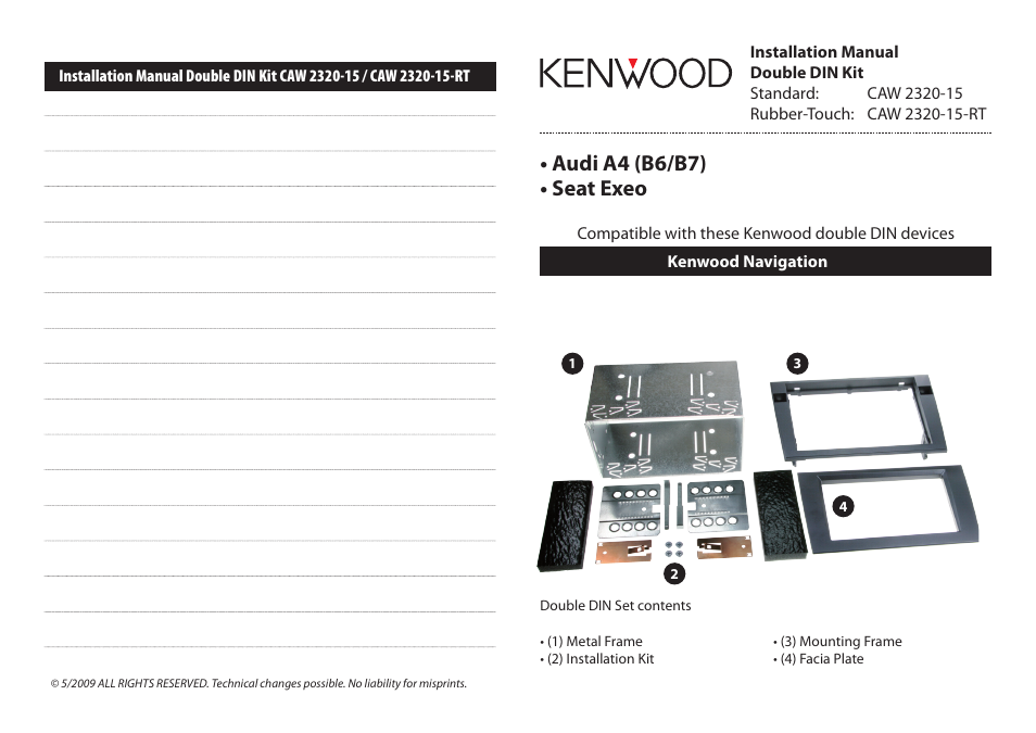 Kenwood CAW2320-15-RT User Manual | 2 pages