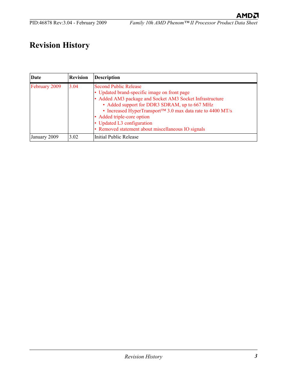 Revision history | AMD Phenom II User Manual | Page 3 / 6