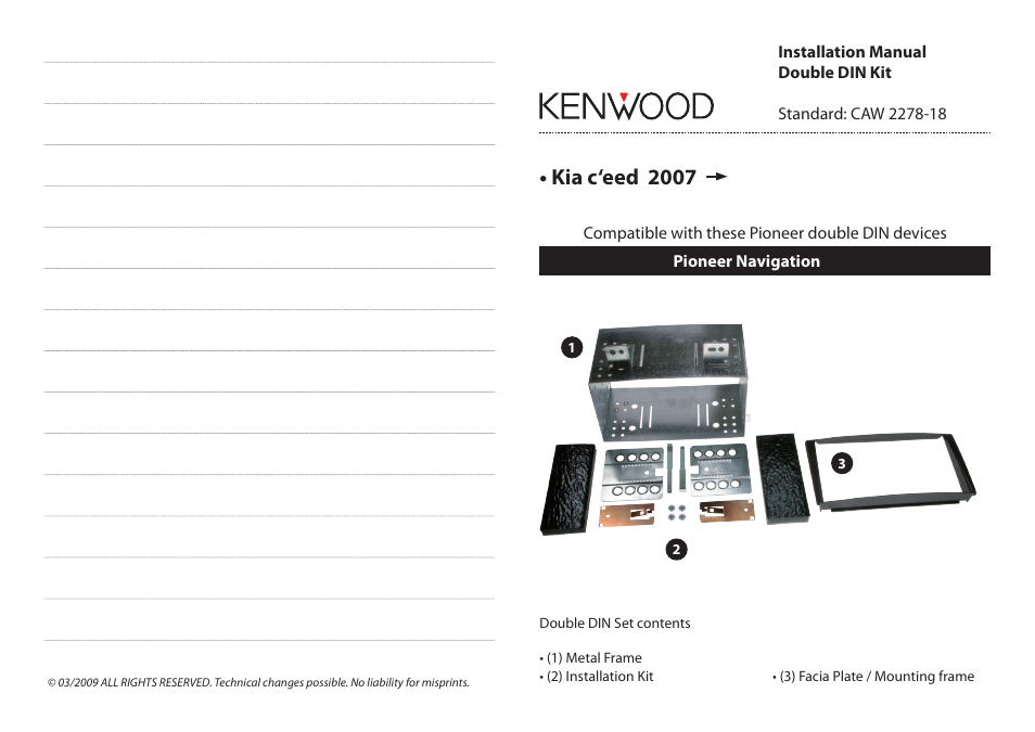Kenwood CAW2278-18 User Manual | 2 pages