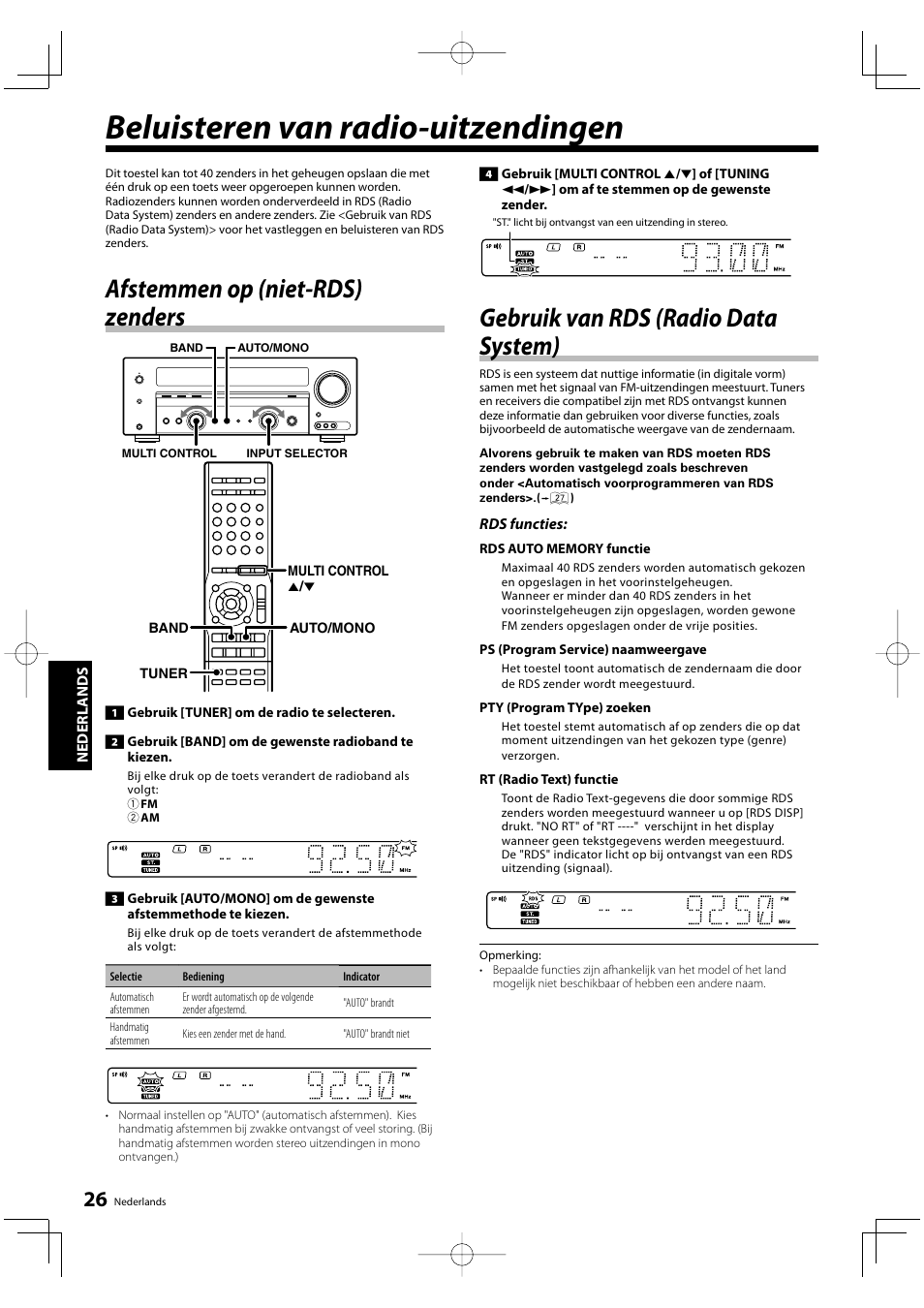 Beluisteren van radio-uitzendingen, Afstemmen op (niet-rds) zenders, Gebruik van rds (radio data system) | Kenwood KRF-V5200D User Manual | Page 102 / 192