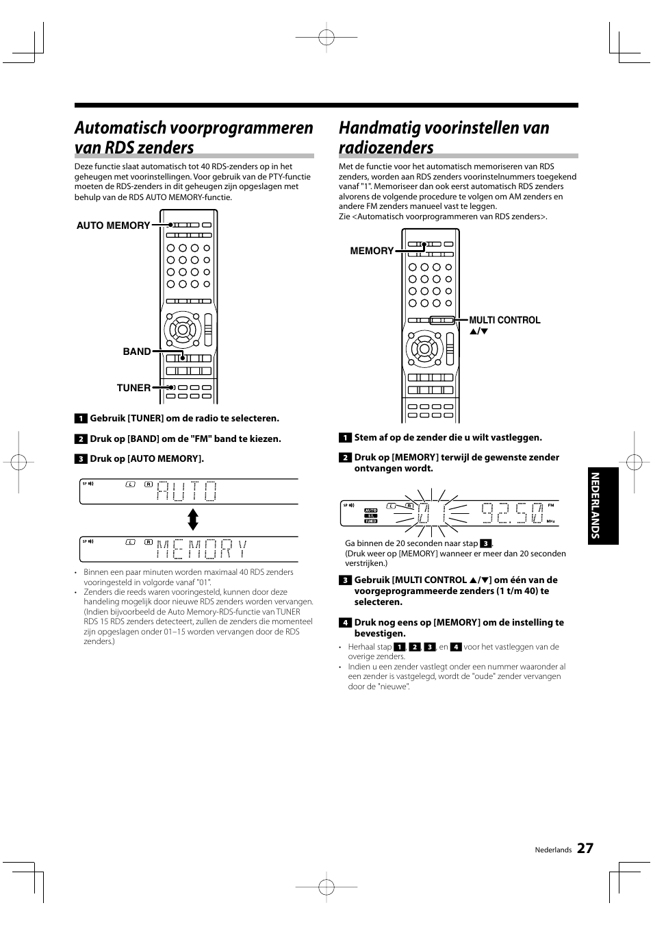 Automatisch voorprogrammeren van rds zenders, Handmatig voorinstellen van radiozenders | Kenwood KRF-V5200D User Manual | Page 103 / 192