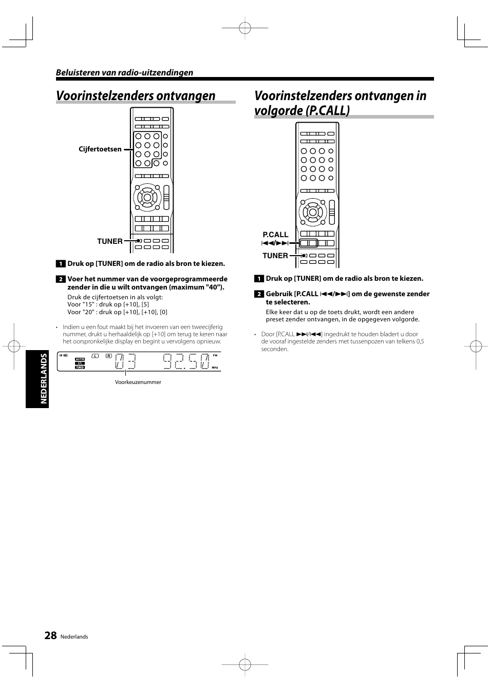 Voorinstelzenders ontvangen, Voorinstelzenders ontvangen in volgorde (p.call) | Kenwood KRF-V5200D User Manual | Page 104 / 192