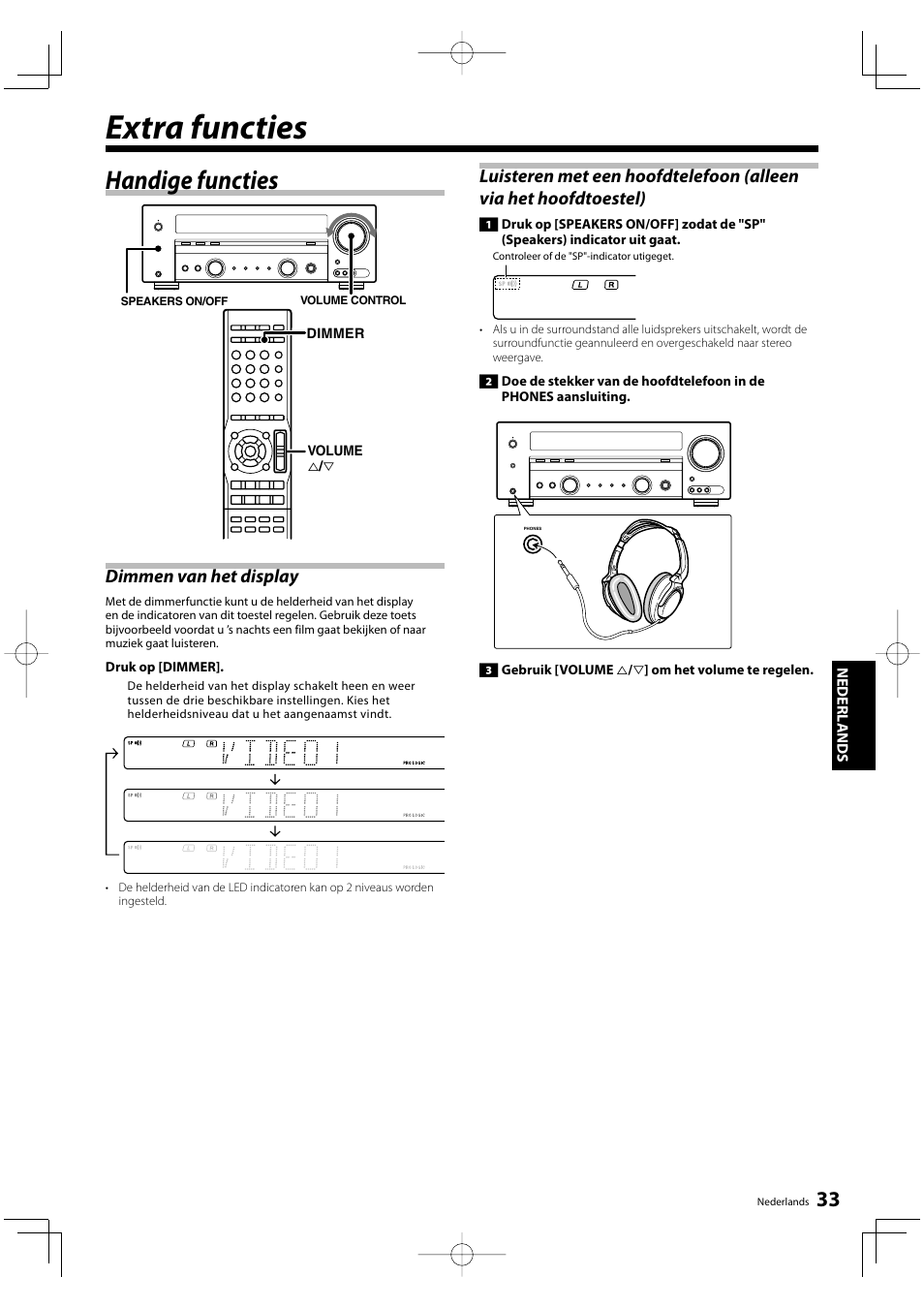 Extra functies, Handige functies, Dimmen van het display | Kenwood KRF-V5200D User Manual | Page 109 / 192