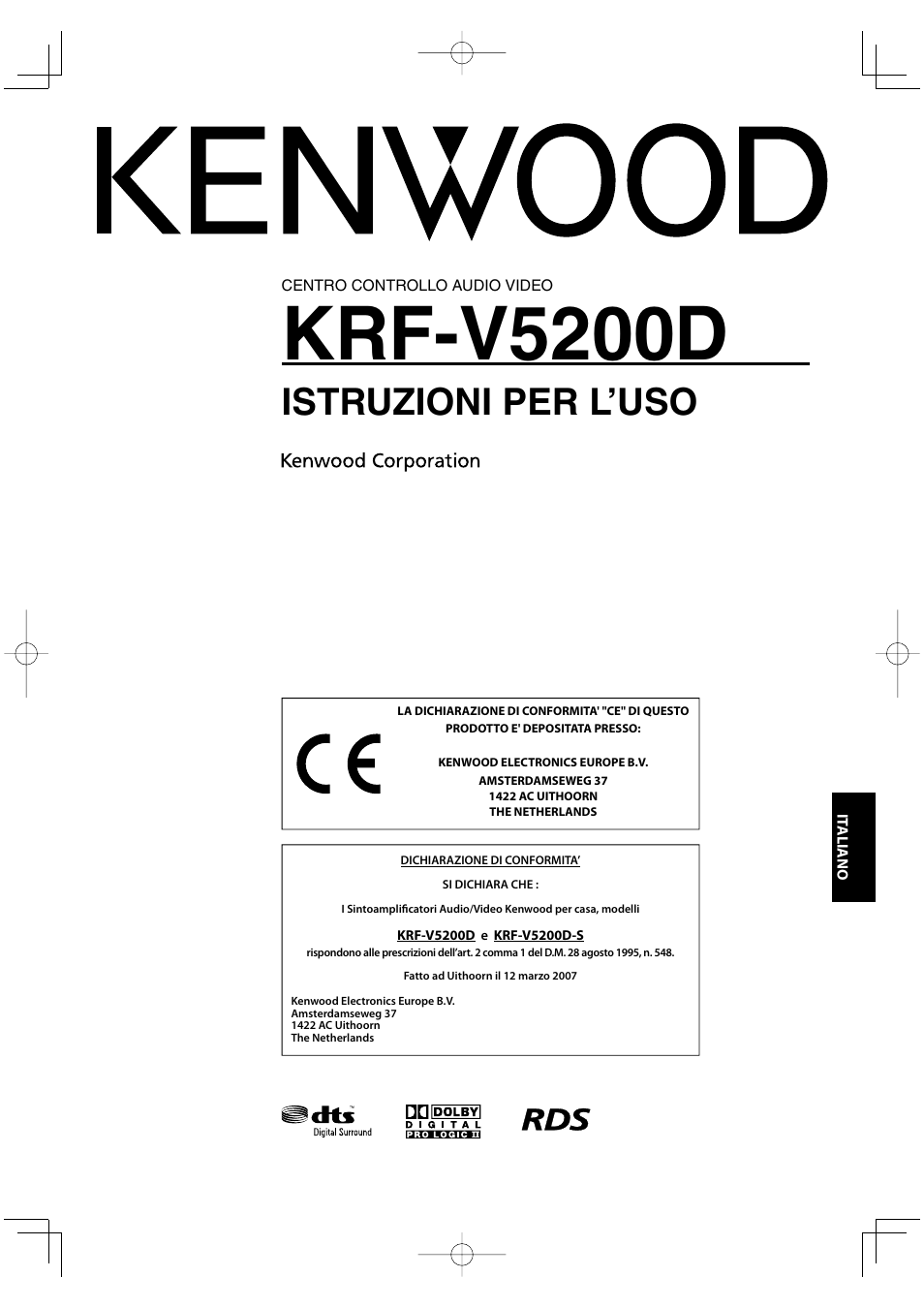 Krf-v5200d, Istruzioni per l’uso | Kenwood KRF-V5200D User Manual | Page 115 / 192