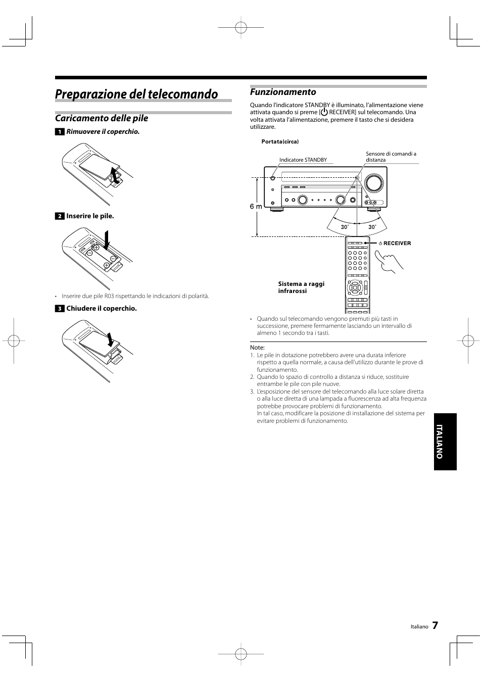 Preparazione del telecomando, Caricamento delle pile, Funzionamento | Kenwood KRF-V5200D User Manual | Page 121 / 192