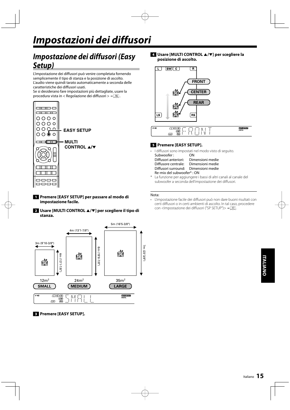 Impostazioni dei diffusori, Impostazione dei diffusori (easy setup) | Kenwood KRF-V5200D User Manual | Page 129 / 192