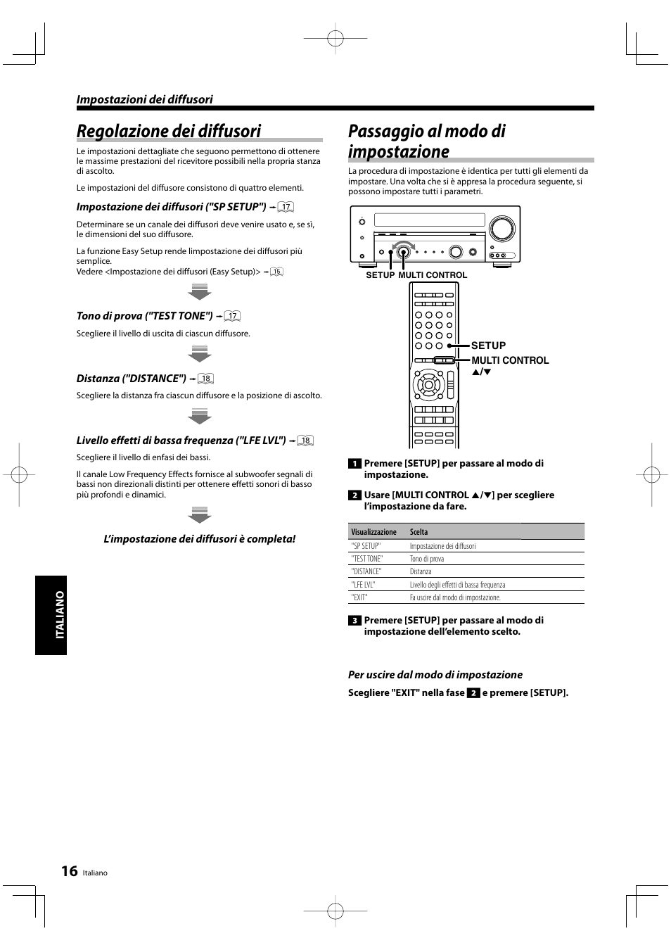 Regolazione dei diffusori, Passaggio al modo di impostazione | Kenwood KRF-V5200D User Manual | Page 130 / 192