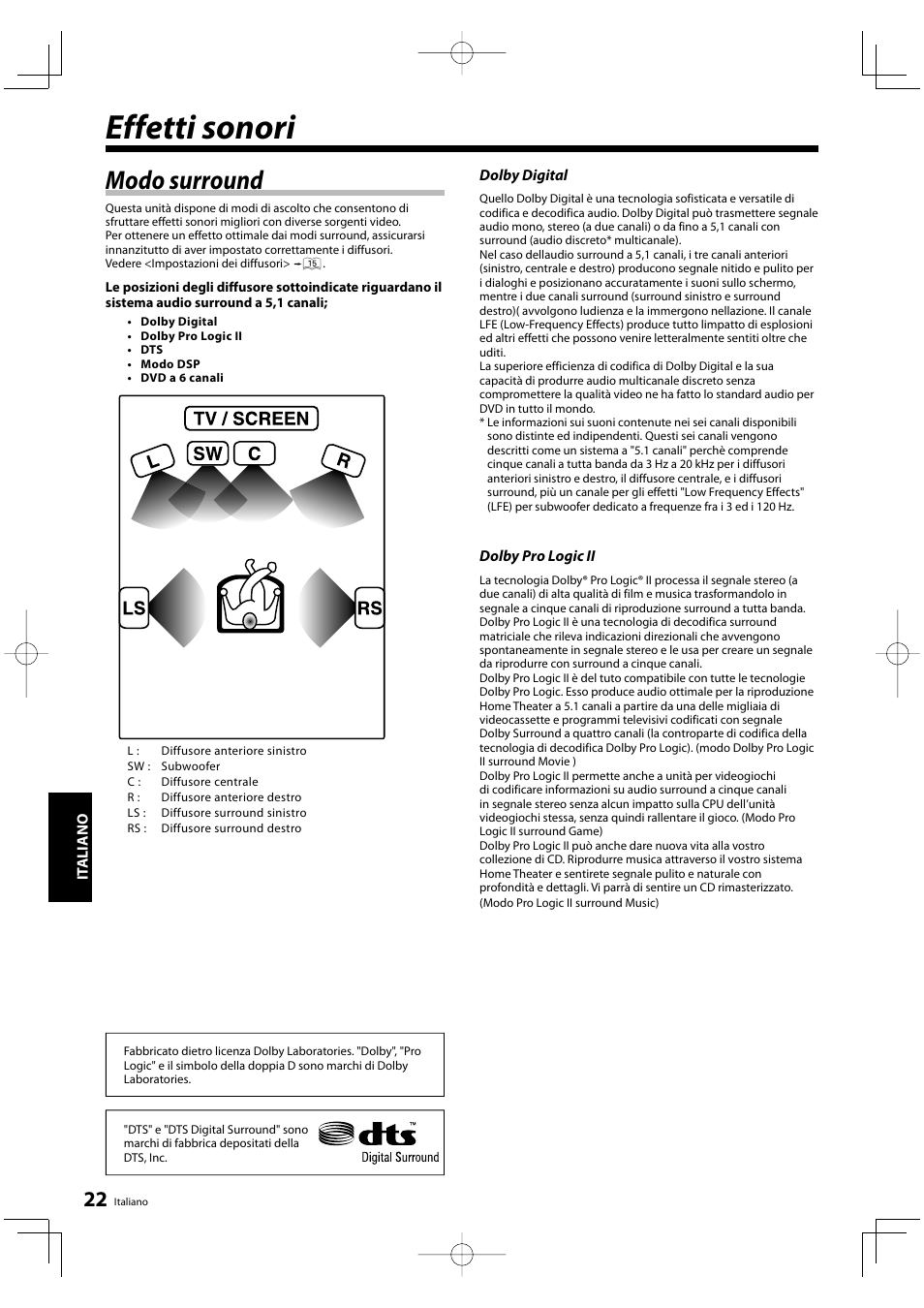 Effetti sonori, Modo surround | Kenwood KRF-V5200D User Manual | Page 136 / 192