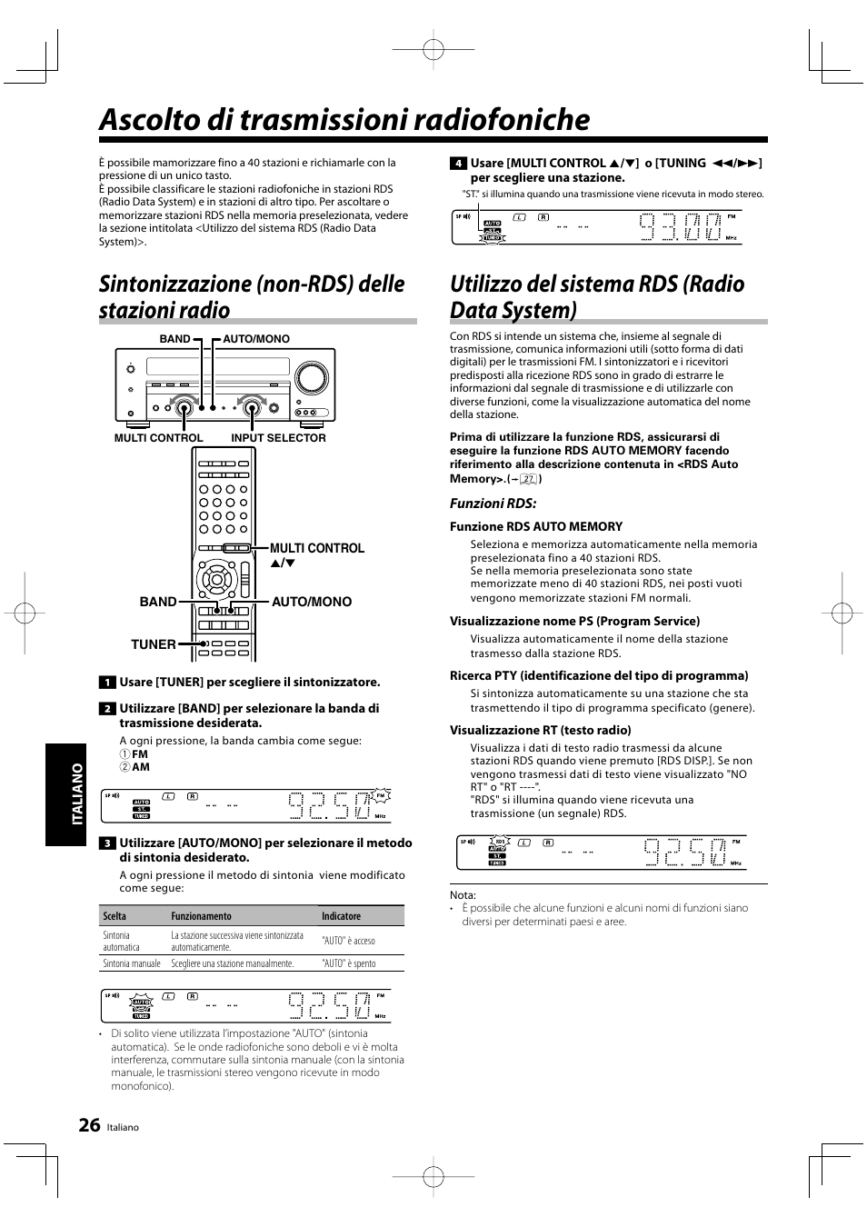 Ascolto di trasmissioni radiofoniche, Sintonizzazione (non-rds) delle stazioni radio, Utilizzo del sistema rds (radio data system) | Kenwood KRF-V5200D User Manual | Page 140 / 192