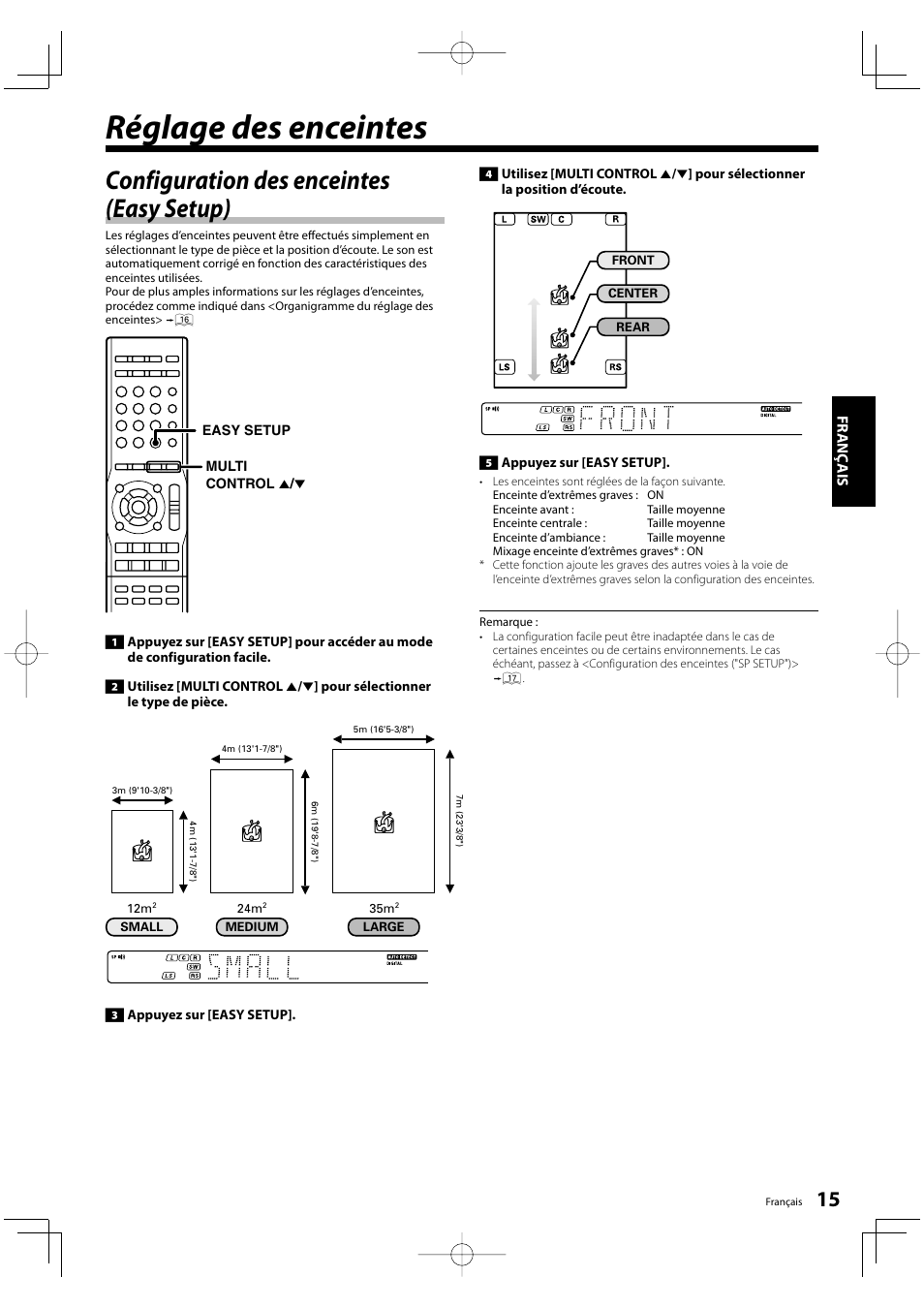 Réglage des enceintes, Configuration des enceintes (easy setup), Antenne fm intérieure antenne fm extérieure | Kenwood KRF-V5200D User Manual | Page 15 / 192