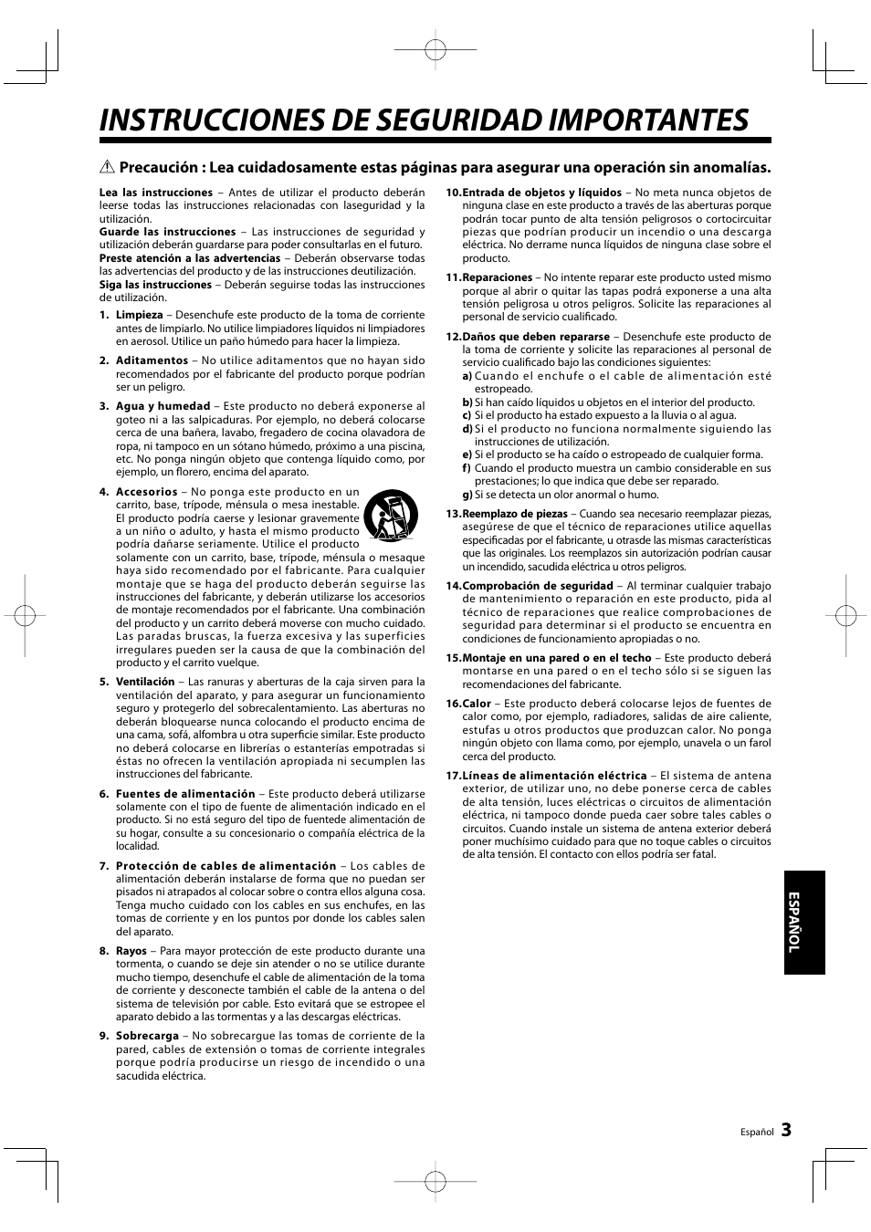 Instrucciones de seguridad importantes | Kenwood KRF-V5200D User Manual | Page 155 / 192