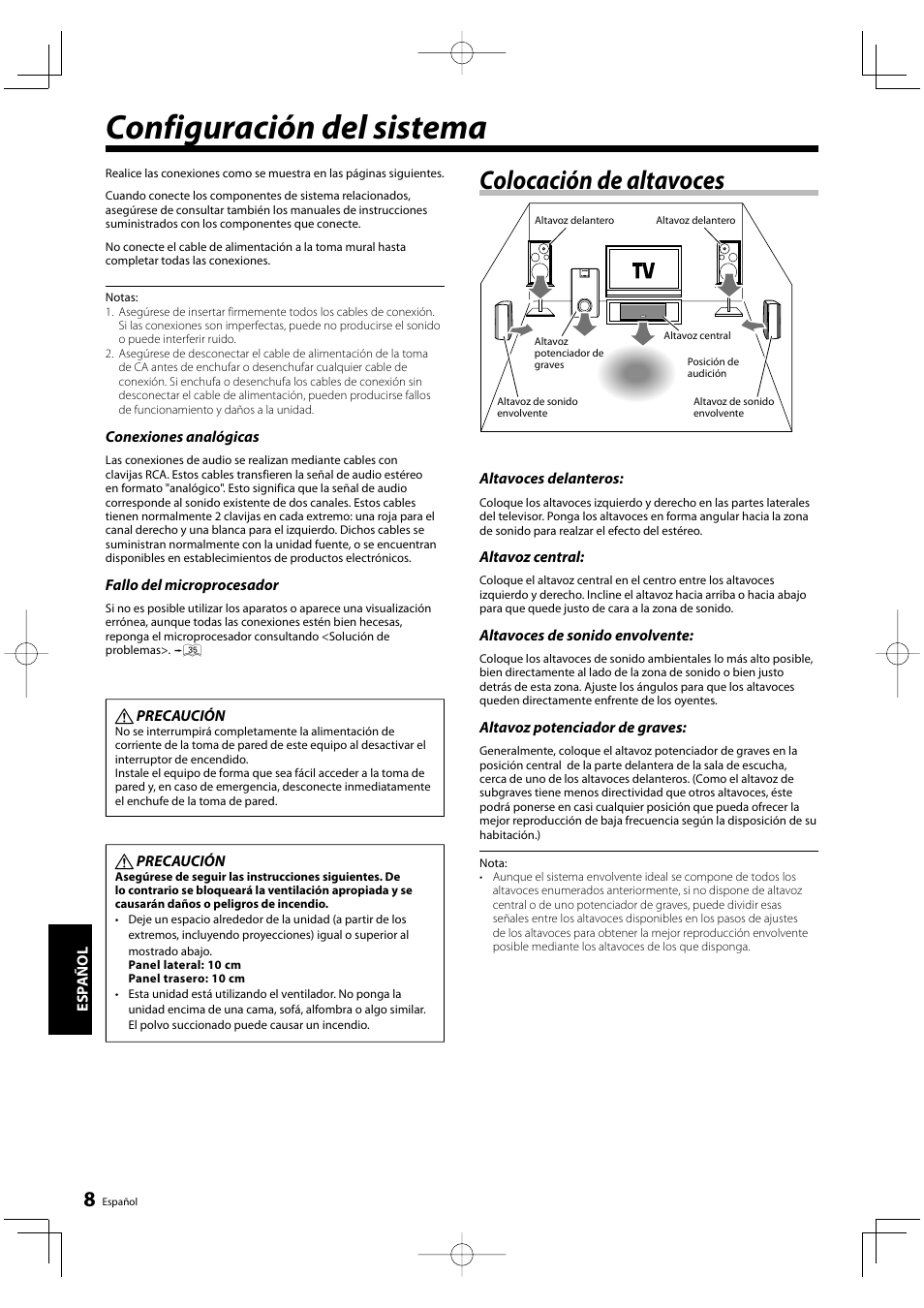 Configuración del sistema, Colocación de altavoces | Kenwood KRF-V5200D User Manual | Page 160 / 192