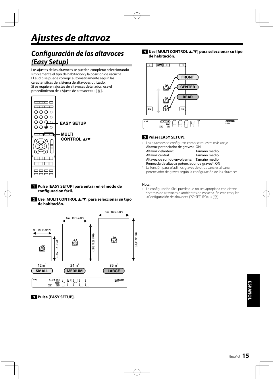 Ajustes de altavoz, Configuración de los altavoces (easy setup) | Kenwood KRF-V5200D User Manual | Page 167 / 192