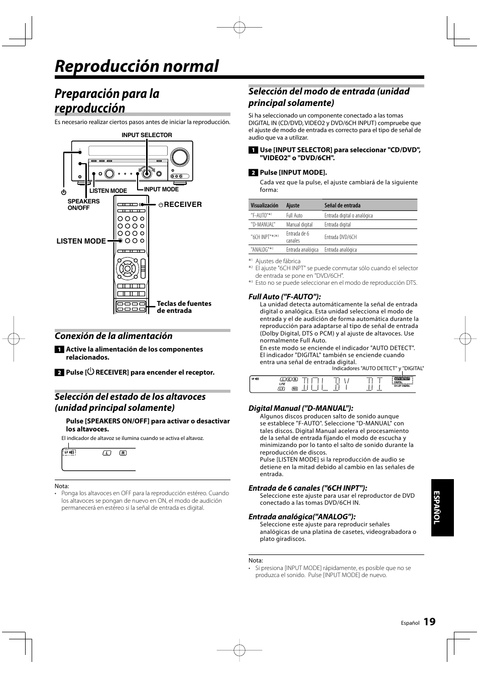 Reproducción normal, Preparación para la reproducción, Conexión de la alimentación | Kenwood KRF-V5200D User Manual | Page 171 / 192