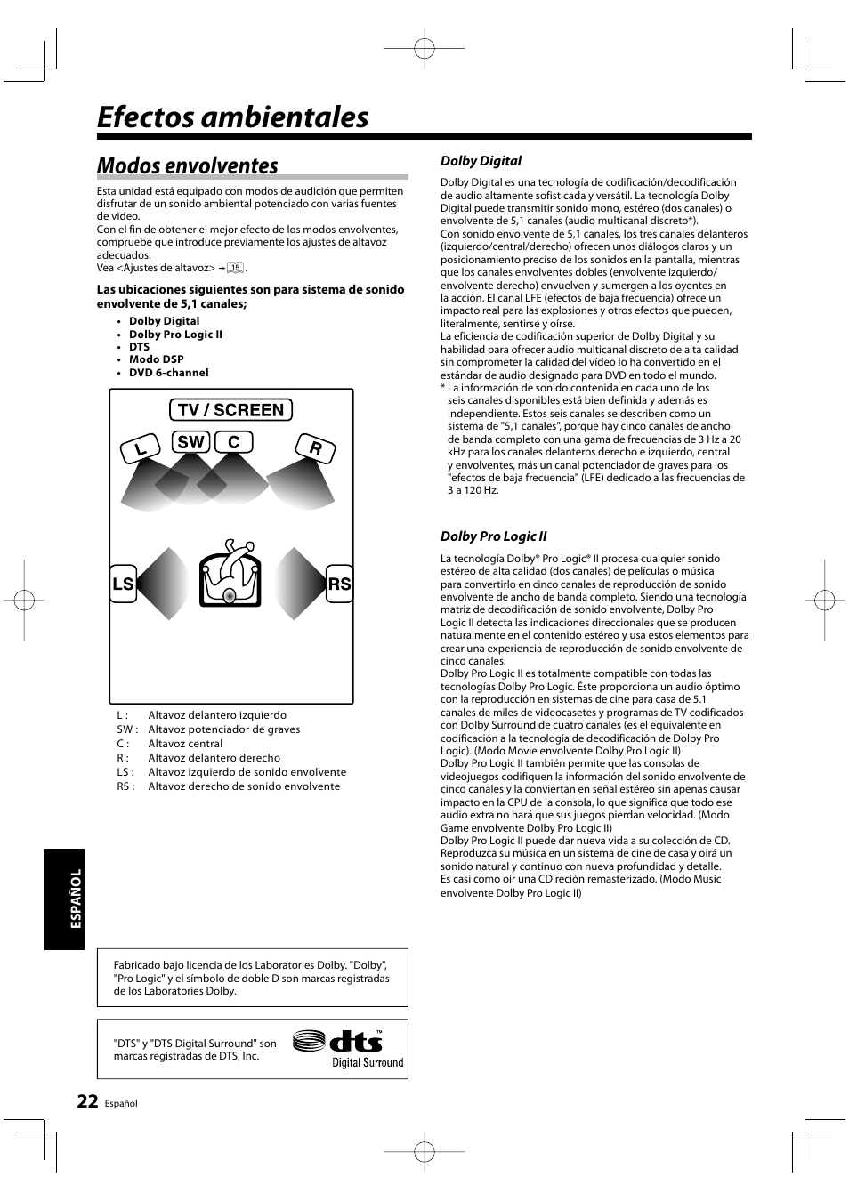 Efectos ambientales, Modos envolventes | Kenwood KRF-V5200D User Manual | Page 174 / 192