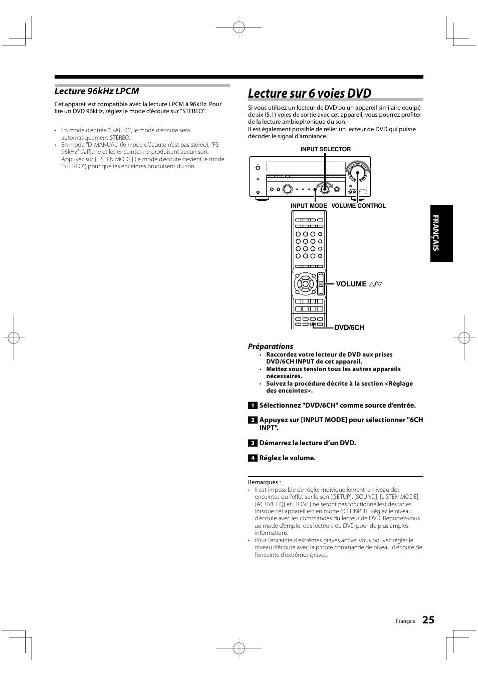 Lecture sur 6 voies dvd, Lecture 96khz lpcm | Kenwood KRF-V5200D User Manual | Page 25 / 192