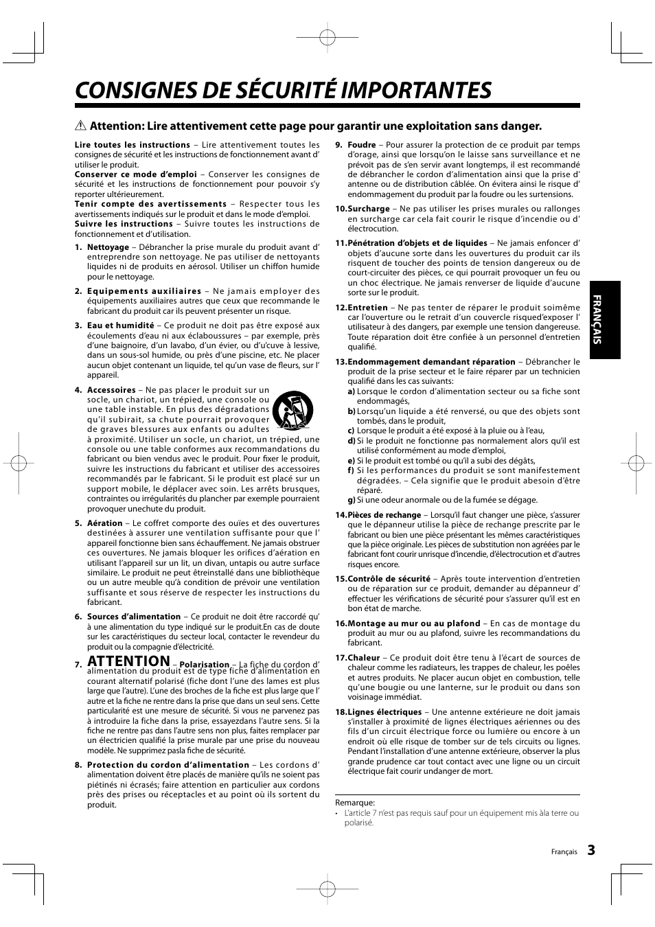 Consignes de sécurité importantes, Attention | Kenwood KRF-V5200D User Manual | Page 3 / 192