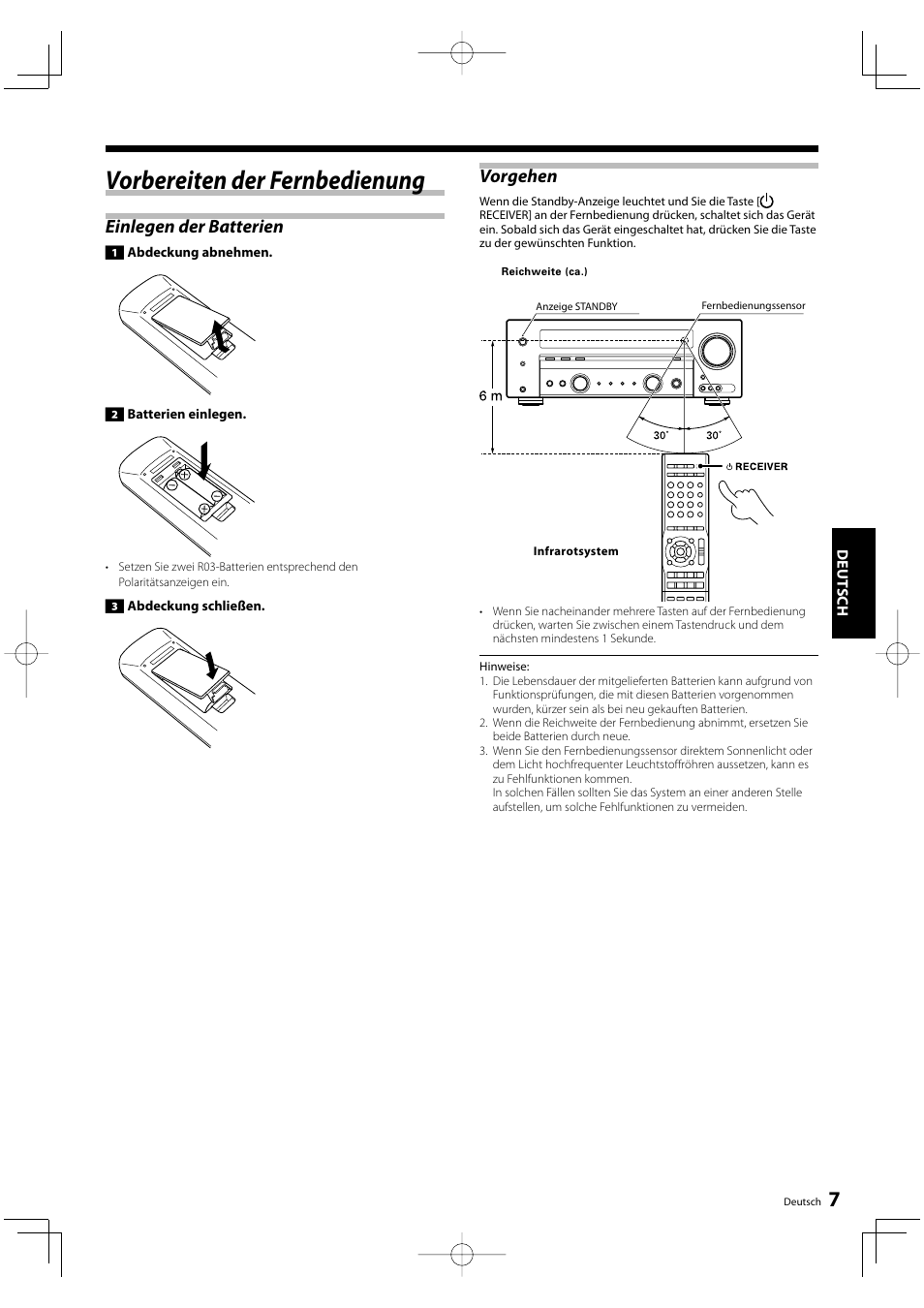 Vorbereiten der fernbedienung, Einlegen der batterien, Vorgehen | Kenwood KRF-V5200D User Manual | Page 45 / 192